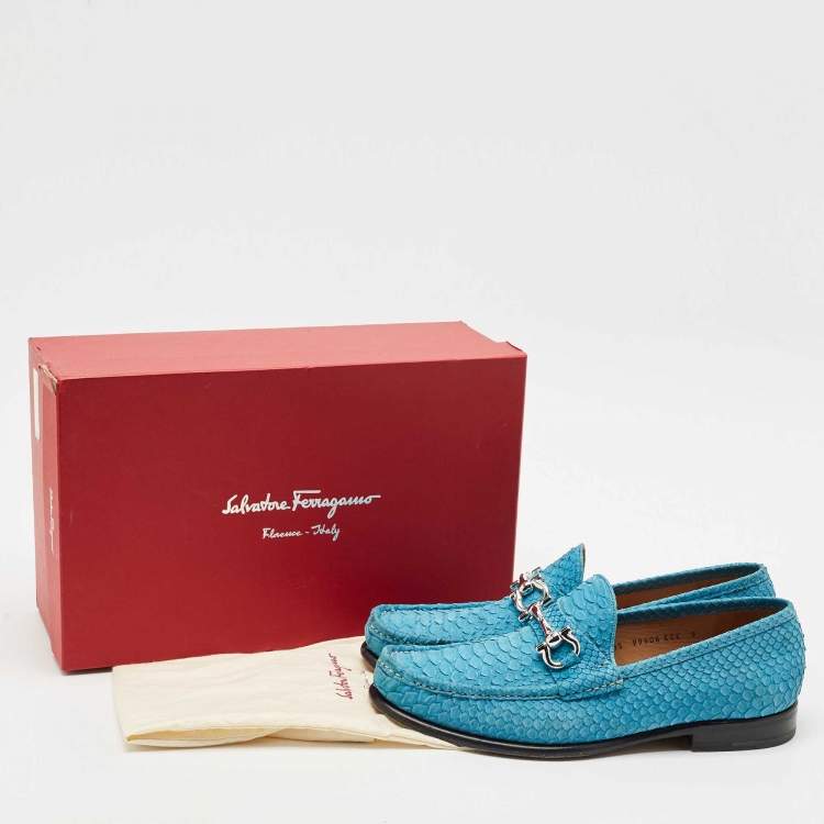 Pre Owned Salvatore Ferragamo Blue Python Leather Mason Slip On Loafers Size 43