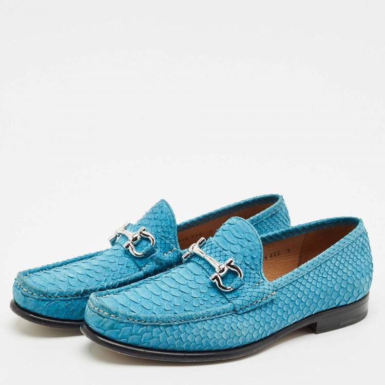 Pre Owned Salvatore Ferragamo Blue Python Leather Mason Slip On Loafers Size 43
