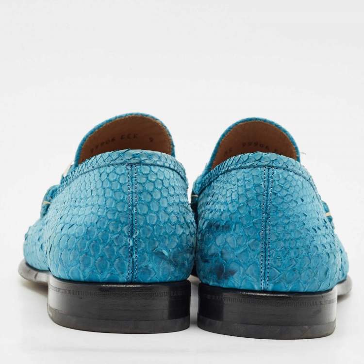 Pre Owned Salvatore Ferragamo Blue Python Leather Mason Slip On Loafers Size 43