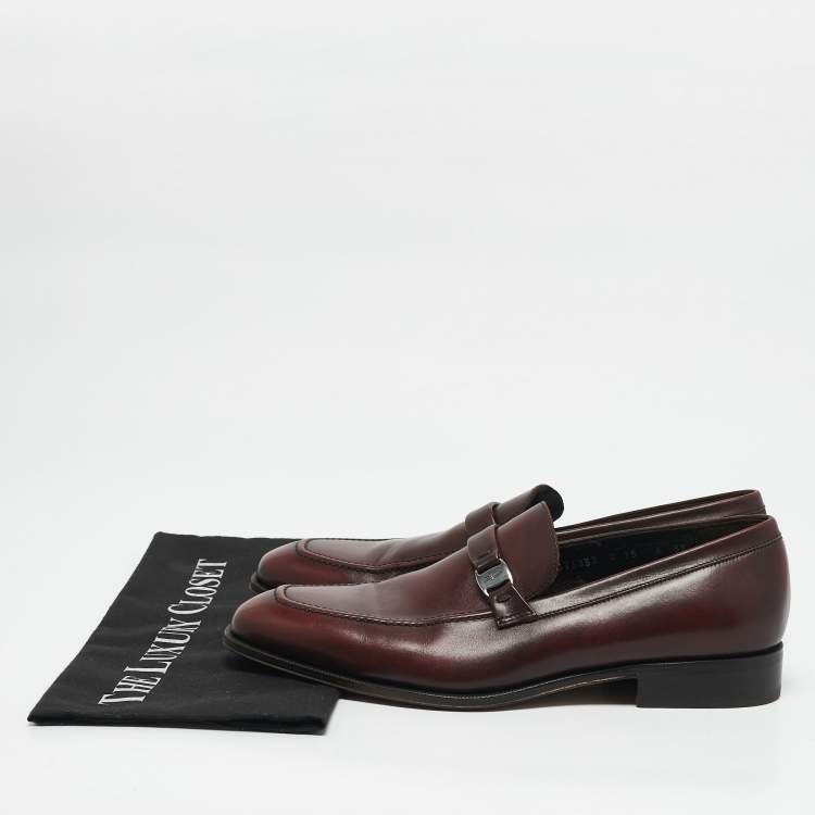 Pre Owned Salvatore Ferragamo Burgundy Leather Slip On Loafers Size 40