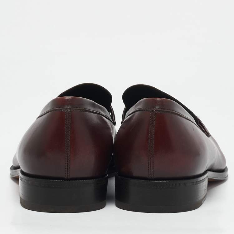 Pre Owned Salvatore Ferragamo Burgundy Leather Slip On Loafers Size 40