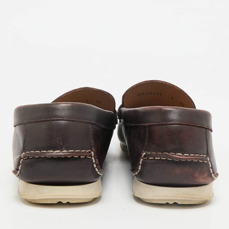 Pre Owned Salvatore Ferragamo Brown Leather Gancini Slip On Loafers Size 41