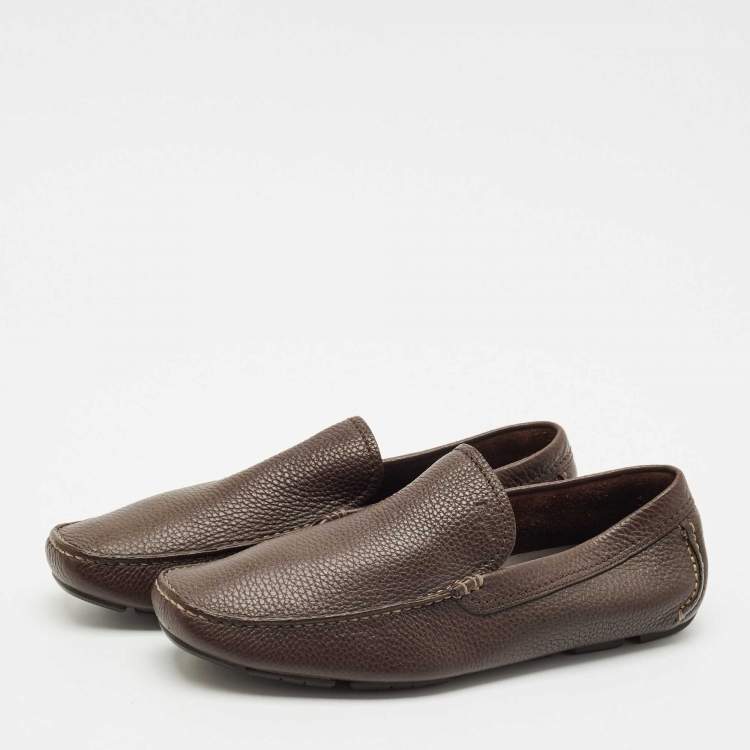 Pre Owned Salvatore Ferragamo Brown Leather Slip On Loafers Size 42.5