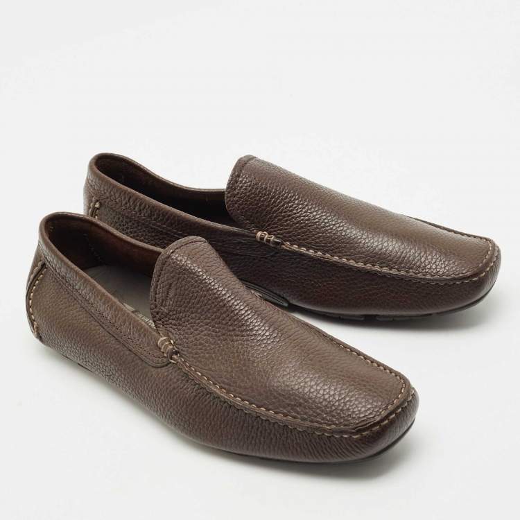 Pre Owned Salvatore Ferragamo Brown Leather Slip On Loafers Size 42.5
