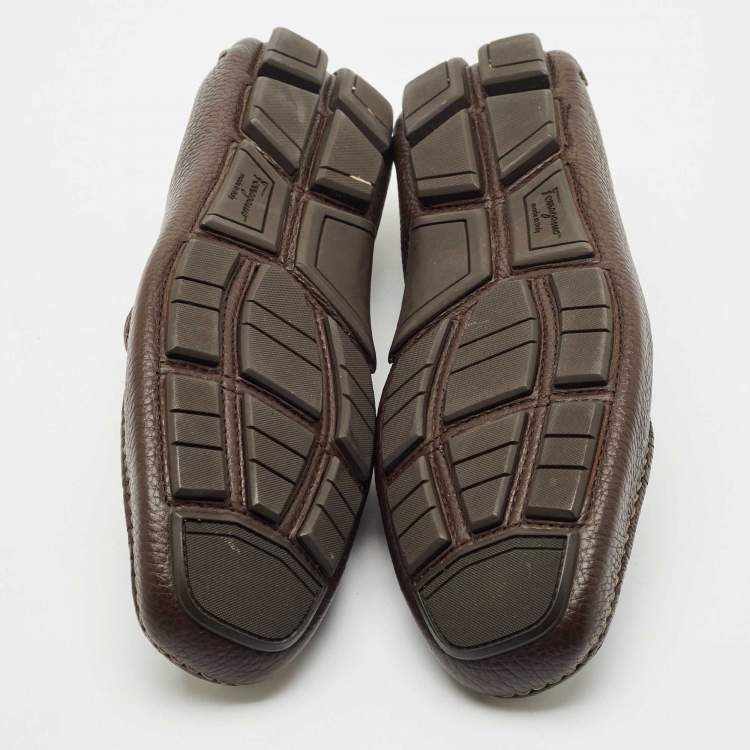 Pre Owned Salvatore Ferragamo Brown Leather Slip On Loafers Size 42.5