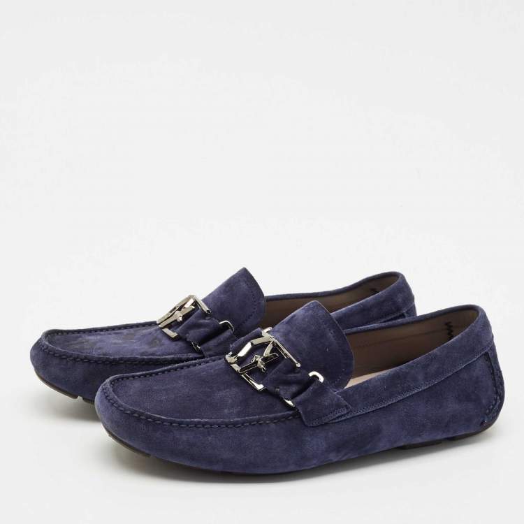Pre Owned Salvatore Ferragamo Navy Blue Suede Gancini Loafers Size 43
