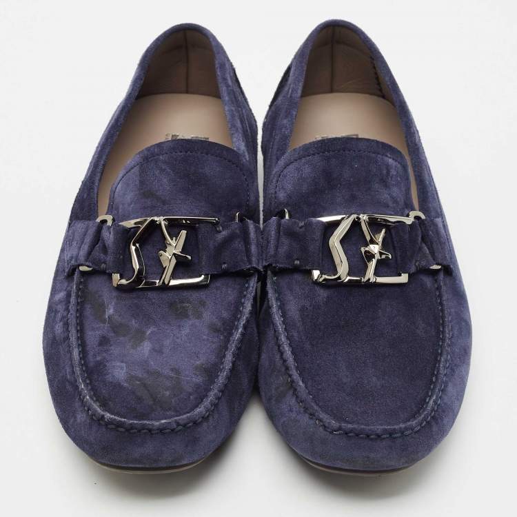 Pre Owned Salvatore Ferragamo Navy Blue Suede Gancini Loafers Size 43