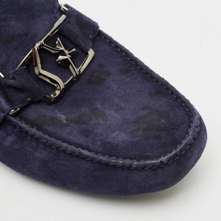Pre Owned Salvatore Ferragamo Navy Blue Suede Gancini Loafers Size 43