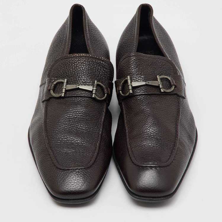 Pre Owned Salvatore Ferragamo Dark Brown Leather Gancini Penny Loafers Size 46