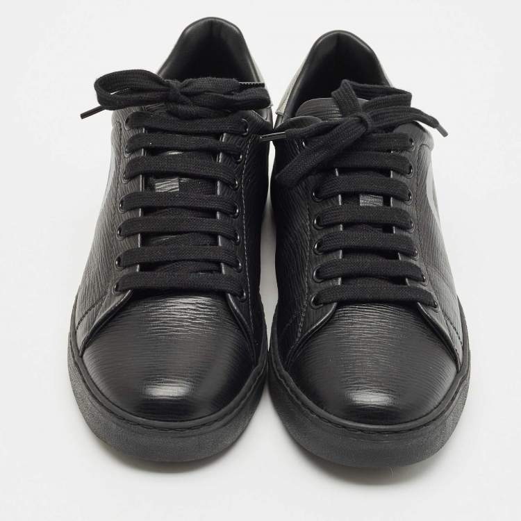 Pre Owned Salvatore Ferragamo Black/Silver Leather Gancini Lace Up Sneakers Size 40