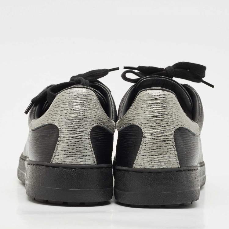 Pre Owned Salvatore Ferragamo Black/Silver Leather Gancini Lace Up Sneakers Size 40