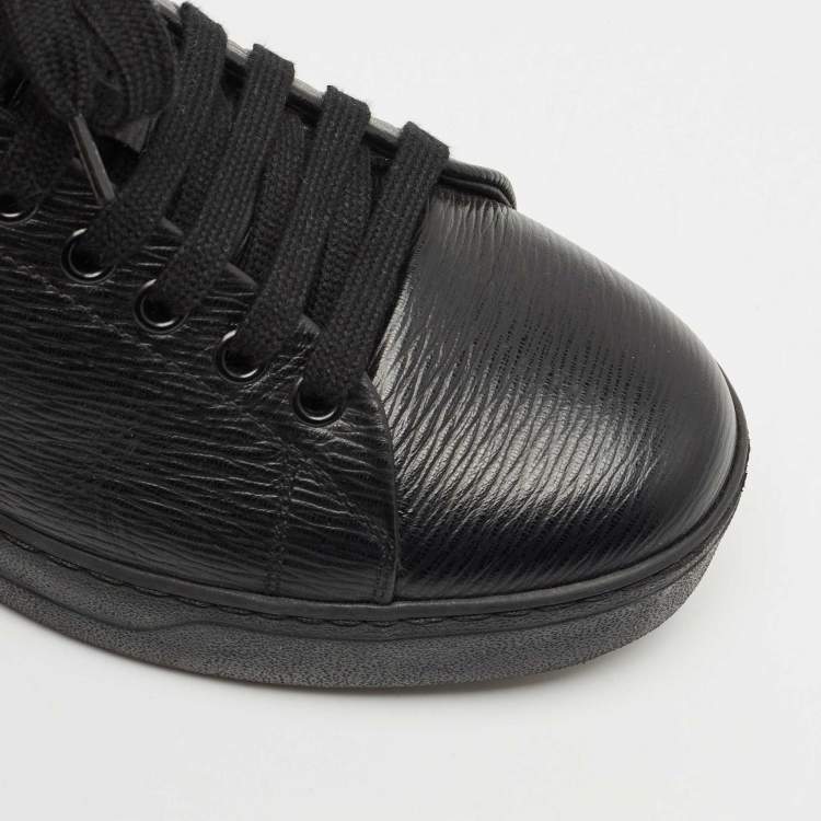 Pre Owned Salvatore Ferragamo Black/Silver Leather Gancini Lace Up Sneakers Size 40