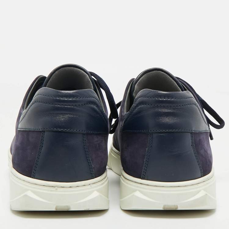 Pre Owned Salvatore Ferragamo Navy Blue Leather and Nubuck Leather  Low Top Sneakers Size 43.5