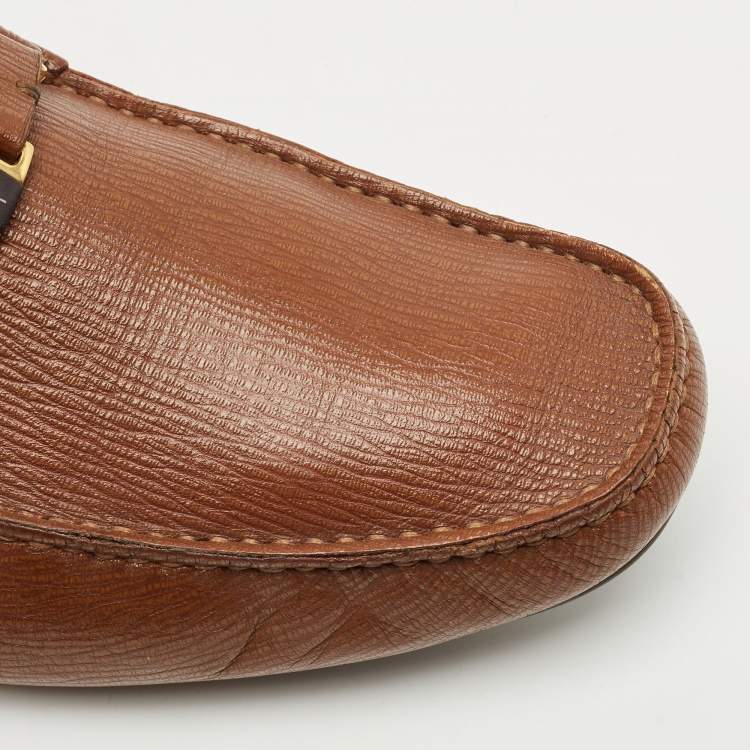 Pre Owned Salvatore Ferragamo Brown Leather Slip On Gancio Loafers Size 45