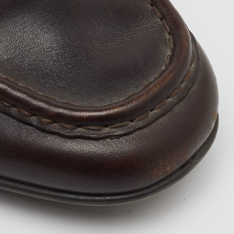 Pre Owned Salvatore Ferragamo Dark Brown Leather Gancio Slip On Loafers Size 43