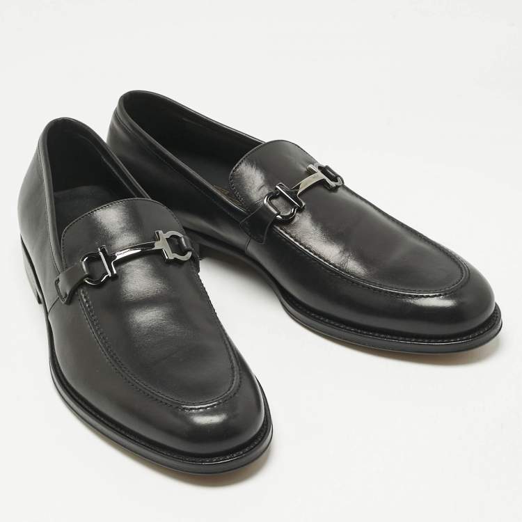 Pre Owned Salvatore Ferragamo Black Leather Seattle Loafers Size 44