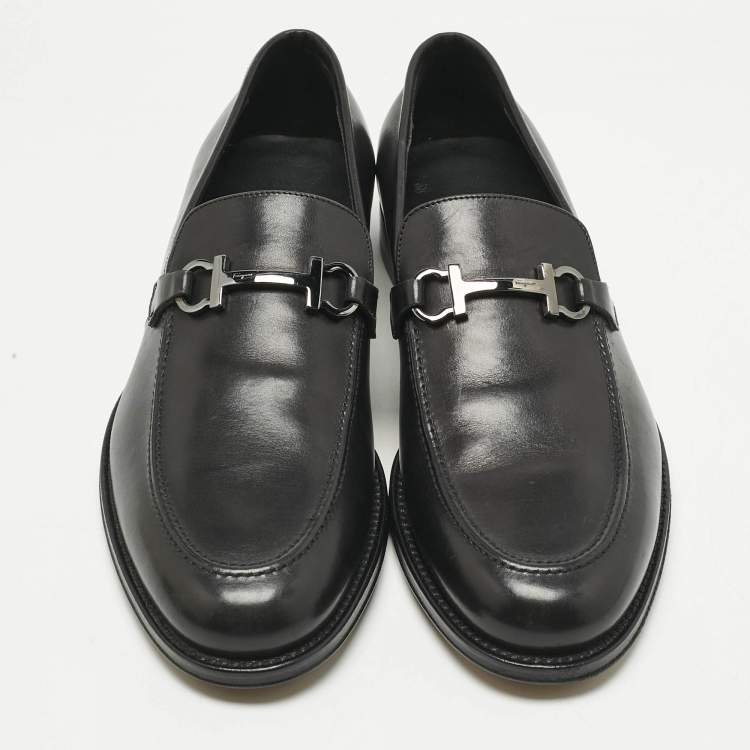 Pre Owned Salvatore Ferragamo Black Leather Seattle Loafers Size 44