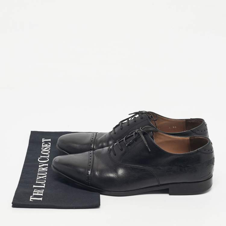 Pre Owned Salvatore Ferragamo Black Leather Lace Up Oxfords Size 43