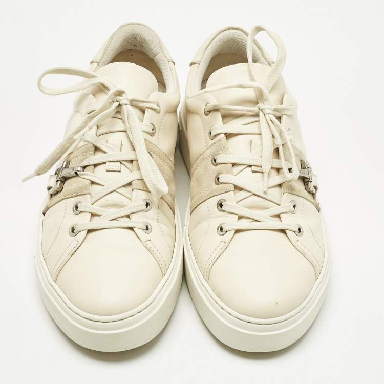 Pre Owned Salvatore Ferragamo Cream Leather and Suede Sultan Low Top Sneakers Size 42.5