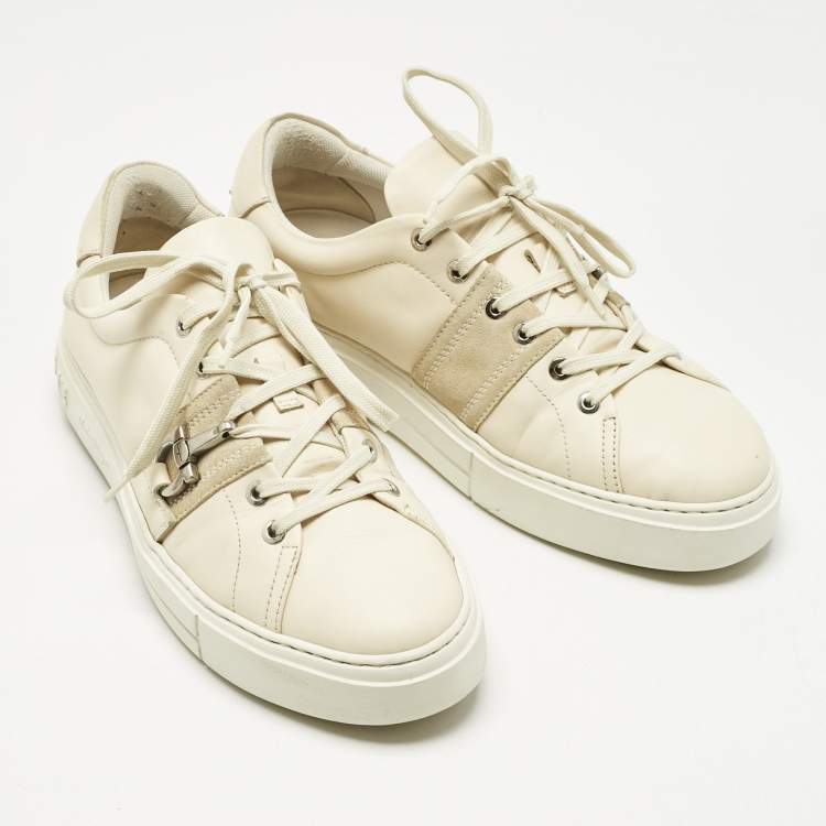 Pre Owned Salvatore Ferragamo Cream Leather and Suede Sultan Low Top Sneakers Size 42.5