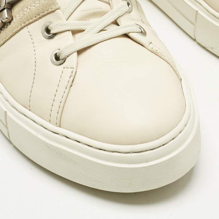 Pre Owned Salvatore Ferragamo Cream Leather and Suede Sultan Low Top Sneakers Size 42.5
