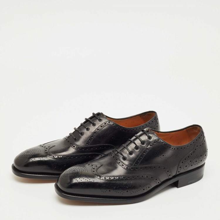 Pre Owned Salvatore Ferragamo Black Leather Brogues Lace Up Oxfords Size 43