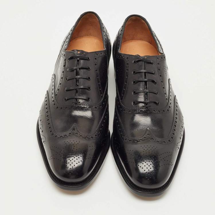 Pre Owned Salvatore Ferragamo Black Leather Brogues Lace Up Oxfords Size 43