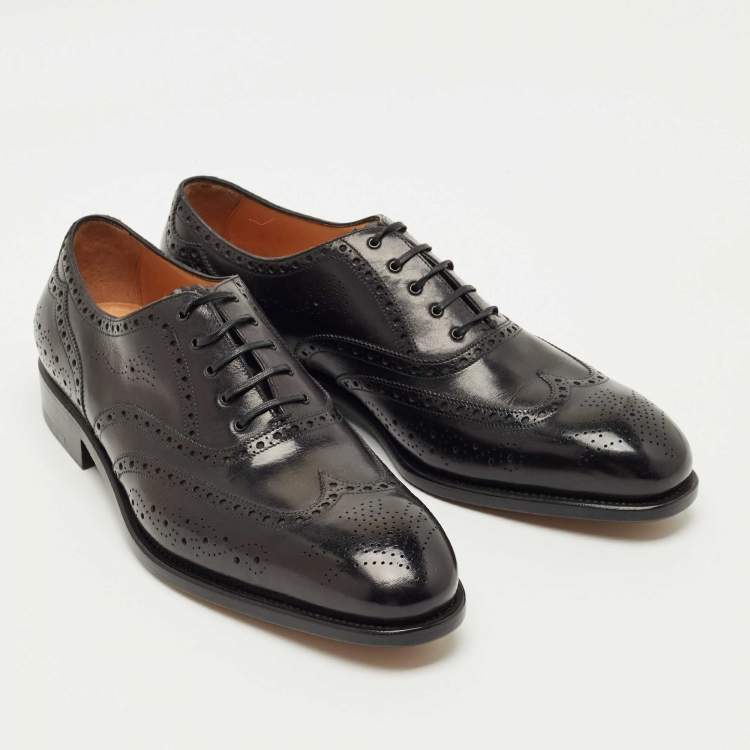 Pre Owned Salvatore Ferragamo Black Leather Brogues Lace Up Oxfords Size 43