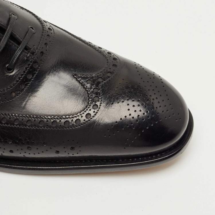 Pre Owned Salvatore Ferragamo Black Leather Brogues Lace Up Oxfords Size 43