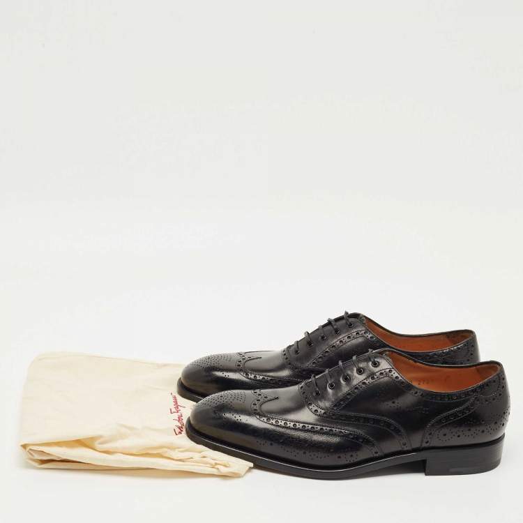 Pre Owned Salvatore Ferragamo Black Leather Brogues Lace Up Oxfords Size 43