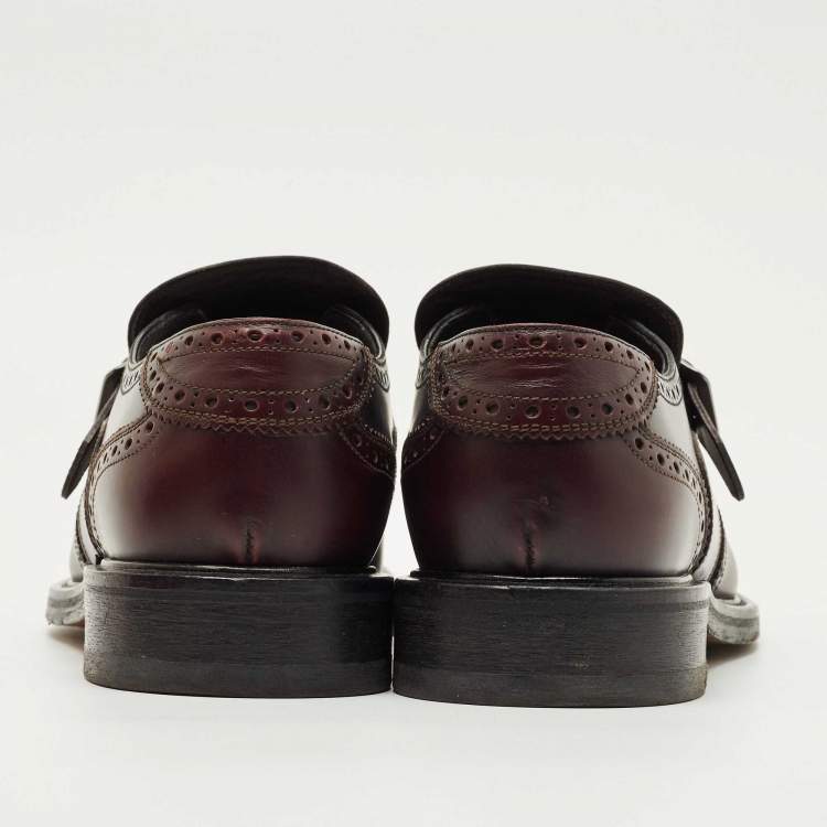 Pre Owned Salvatore Ferragamo Two Tone Brogue Leather Genesis Fringe Detail Wingtip Loafers Size41