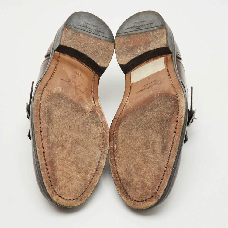 Pre Owned Salvatore Ferragamo Two Tone Brogue Leather Genesis Fringe Detail Wingtip Loafers Size41