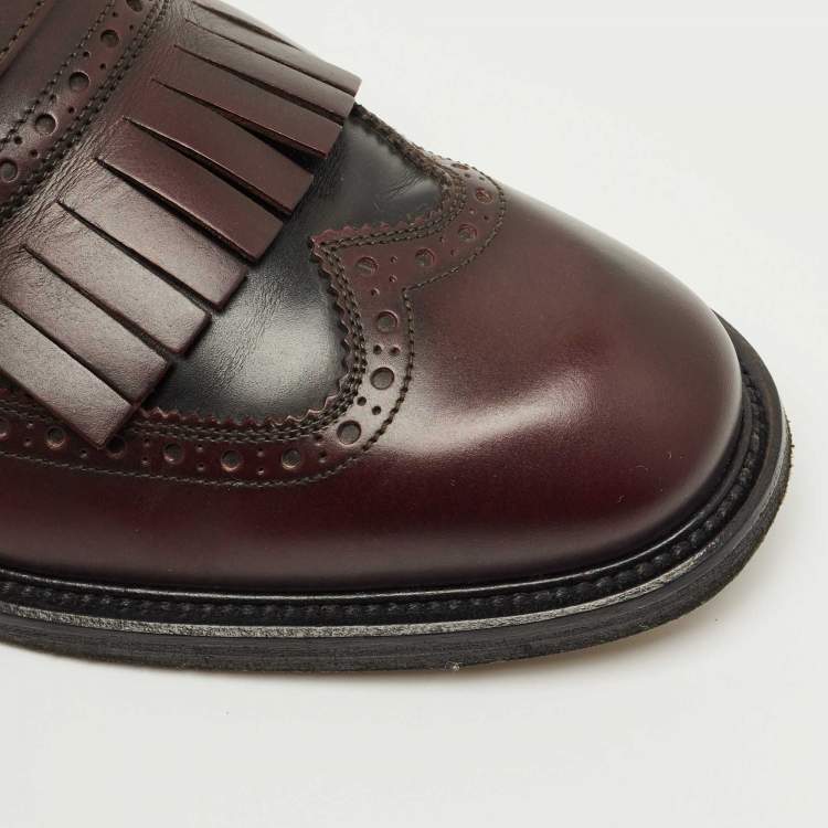Pre Owned Salvatore Ferragamo Two Tone Brogue Leather Genesis Fringe Detail Wingtip Loafers Size41