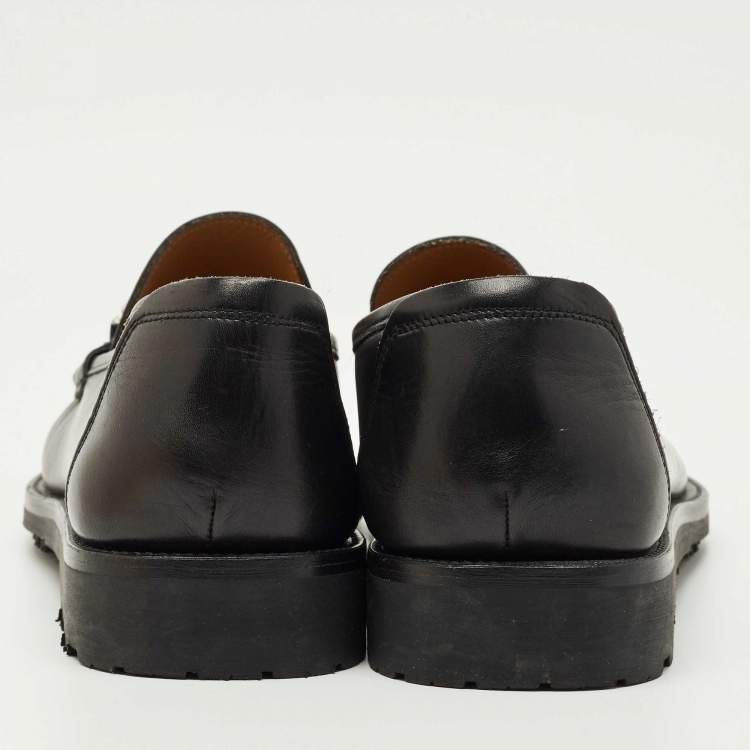 Pre Owned Salvatore Ferragamo Black Leather Fort Gancini Loafers Size 45