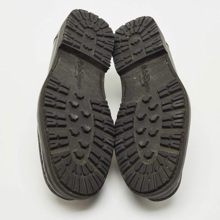 Pre Owned Salvatore Ferragamo Black Leather Fort Gancini Loafers Size 45