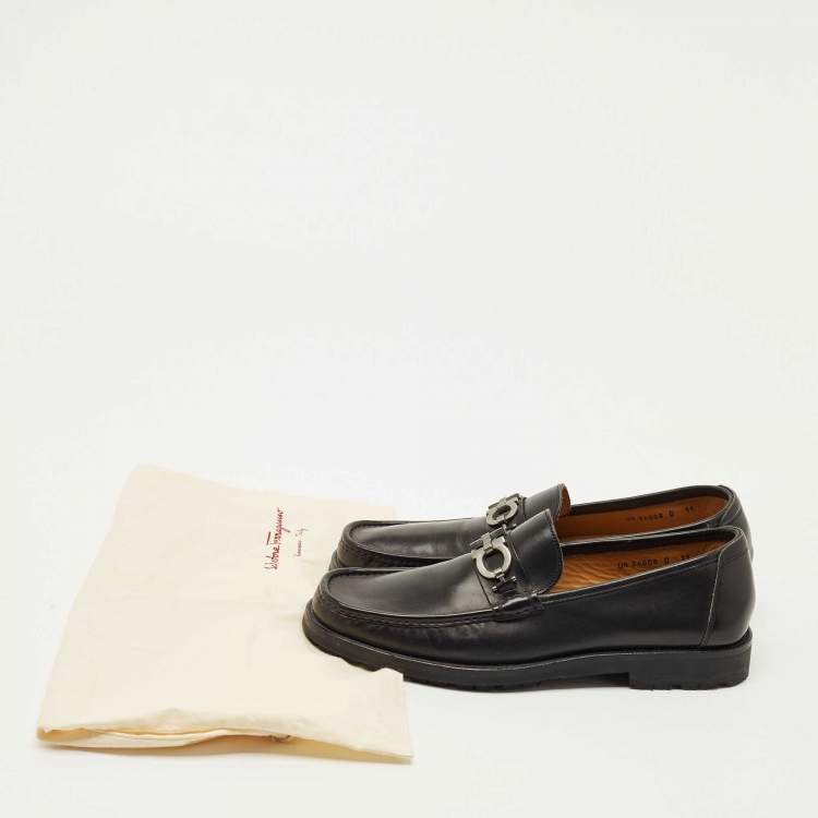 Pre Owned Salvatore Ferragamo Black Leather Fort Gancini Loafers Size 45