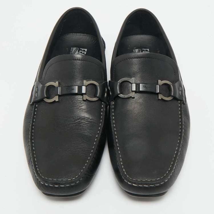 Pre Owned Salvatore Ferragamo Black Leather Peter Slip On Loafers Size 41