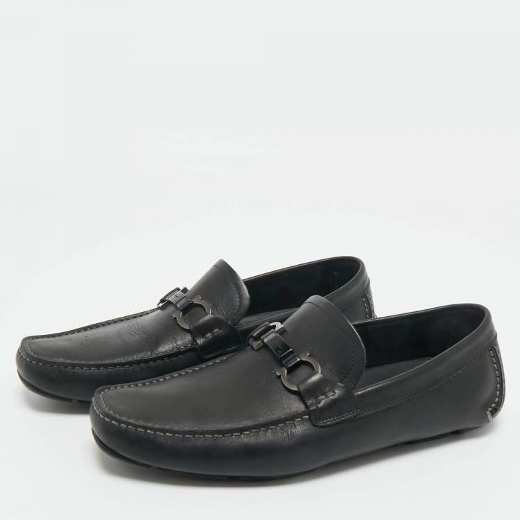 Pre Owned Salvatore Ferragamo Black Leather Peter Slip On Loafers Size 41