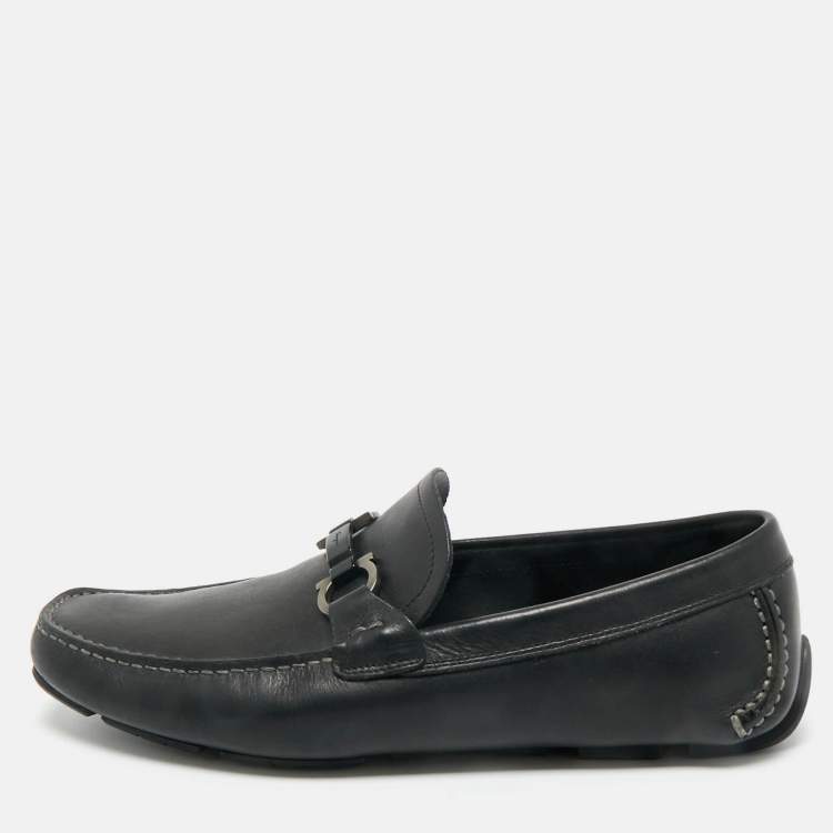 Pre Owned Salvatore Ferragamo Black Leather Peter Slip On Loafers Size 41