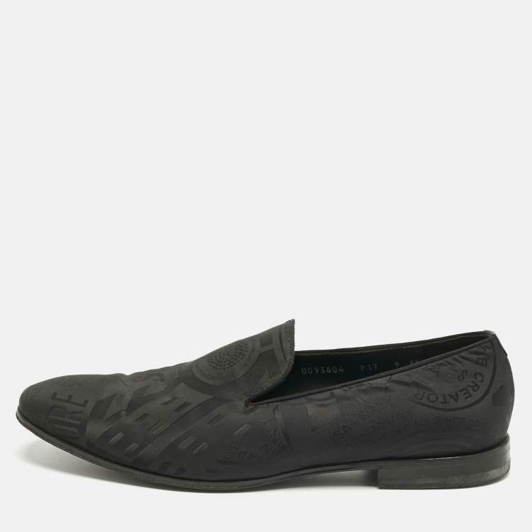 Pre Owned Salvatore Ferragamo Black Jacquard and Satin Smoking Slippers Size 43