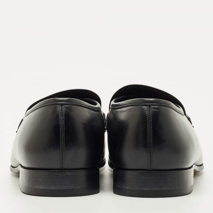 Pre Owned Salvatore Ferragamo Black Leather Embellished Slip On Loafers Size 42