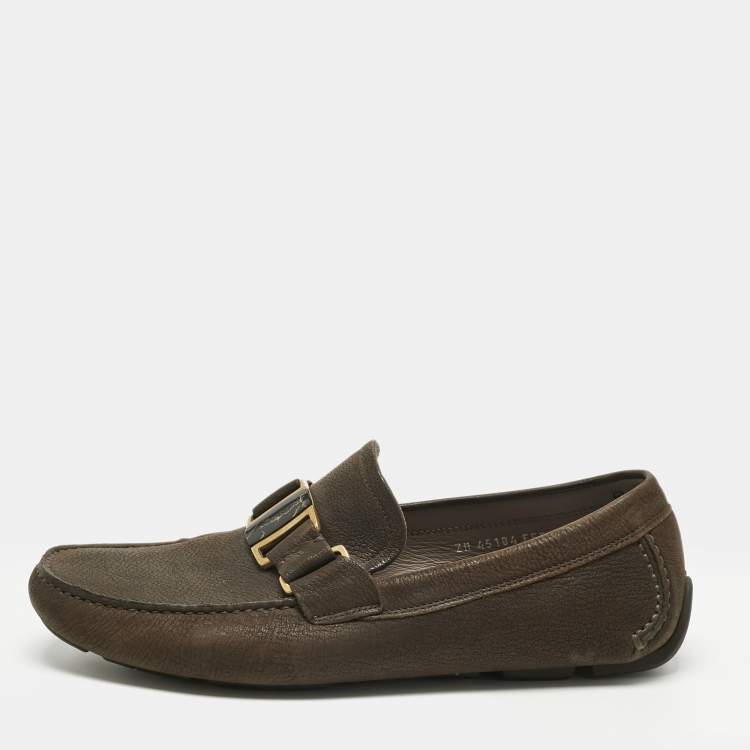 Pre Owned Salvatore Ferragamo Brown Nubuck Leather Sardegna Loafers Size 42