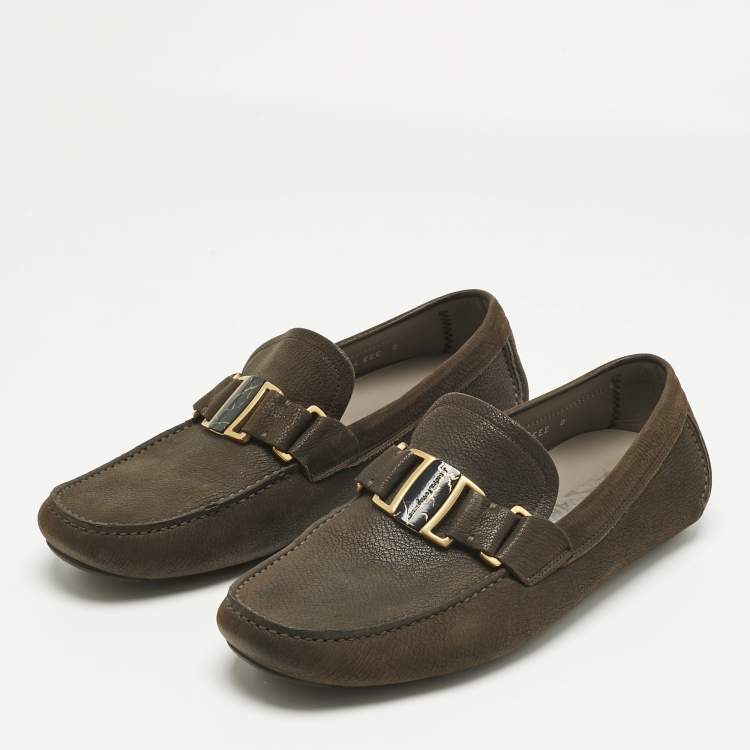 Pre Owned Salvatore Ferragamo Brown Nubuck Leather Sardegna Loafers Size 42