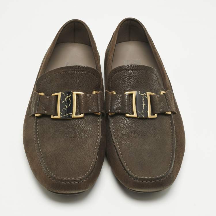 Pre Owned Salvatore Ferragamo Brown Nubuck Leather Sardegna Loafers Size 42