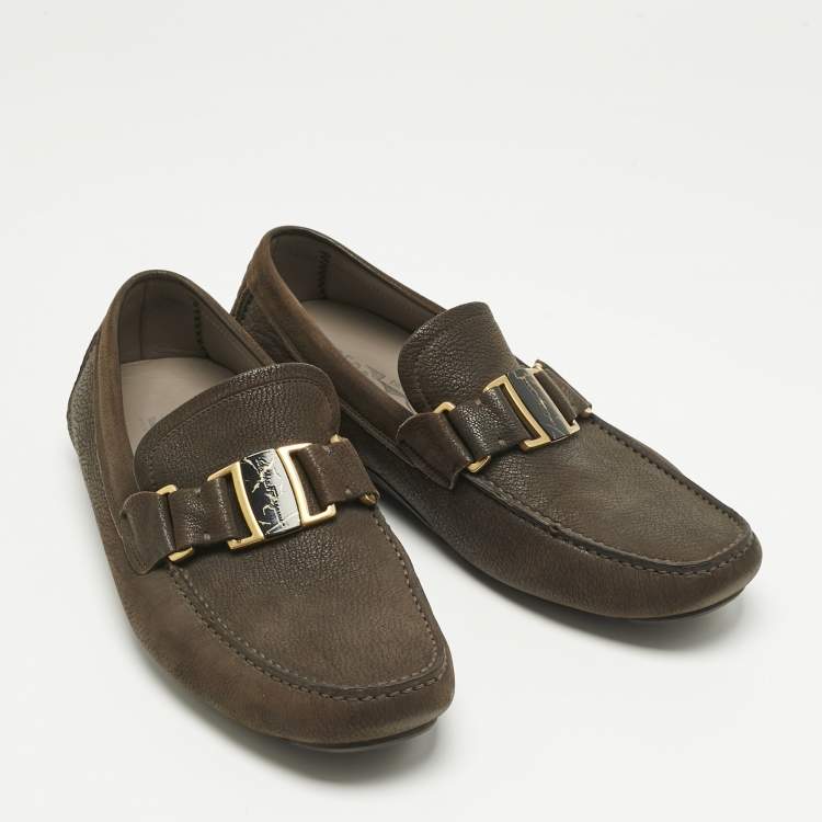 Pre Owned Salvatore Ferragamo Brown Nubuck Leather Sardegna Loafers Size 42