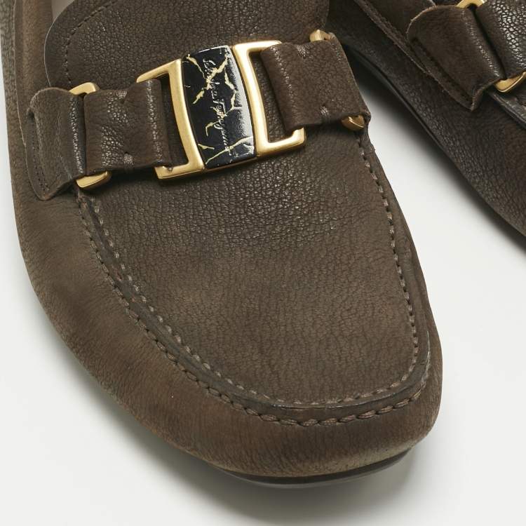 Pre Owned Salvatore Ferragamo Brown Nubuck Leather Sardegna Loafers Size 42