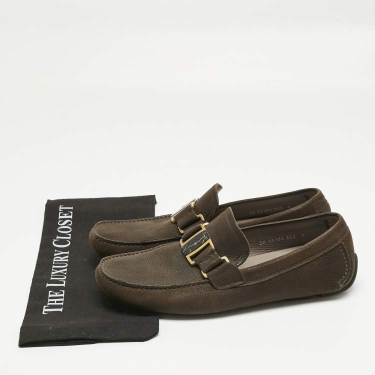 Pre Owned Salvatore Ferragamo Brown Nubuck Leather Sardegna Loafers Size 42
