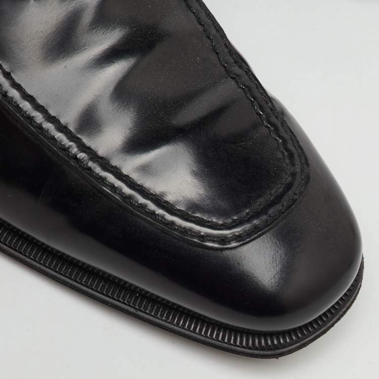 Pre Owned Salvatore Ferragamo Black Leather Gancini Slip On Loafers Size 42