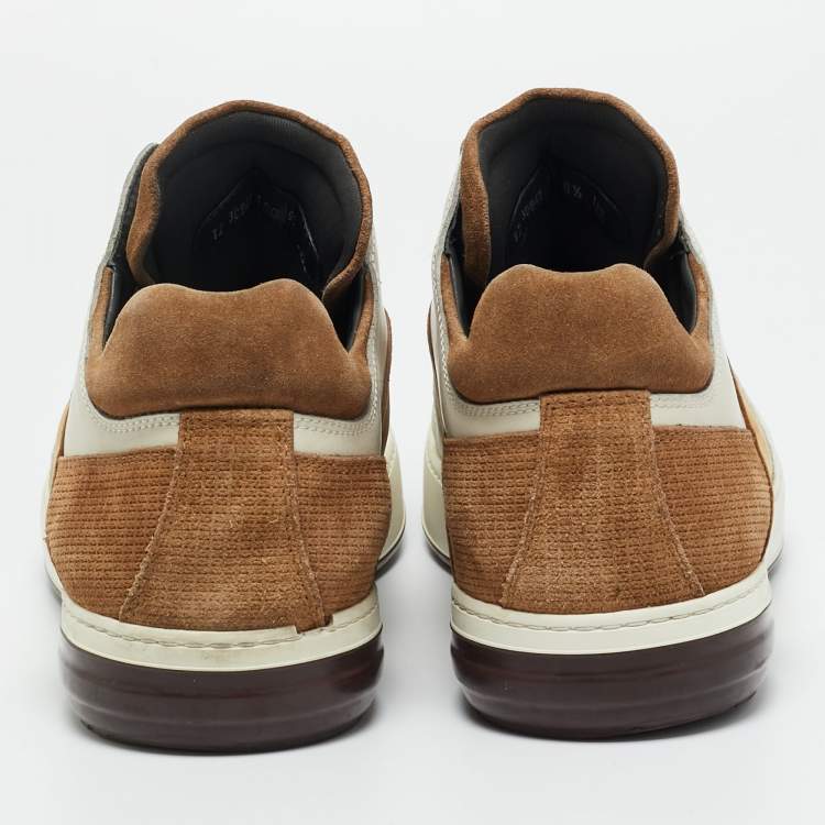 Pre Owned Salvatore Ferragamo Multicolor Nubuck Leather and Suede Monroe Lace Up Sneakers Size 43.5