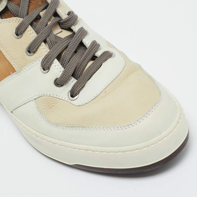 Pre Owned Salvatore Ferragamo Multicolor Nubuck Leather and Suede Monroe Lace Up Sneakers Size 43.5